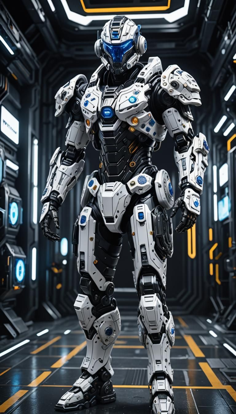 Cyber Police Guard in Hyperrealistic Mixed-Media Style