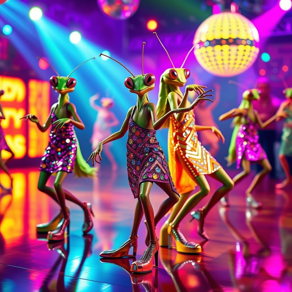Disco Mantis Goddesses Shine Under Saturday Night Fever Ligh...