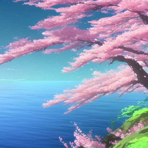 Japanese Cherry Blossom Scenery in Anime Style