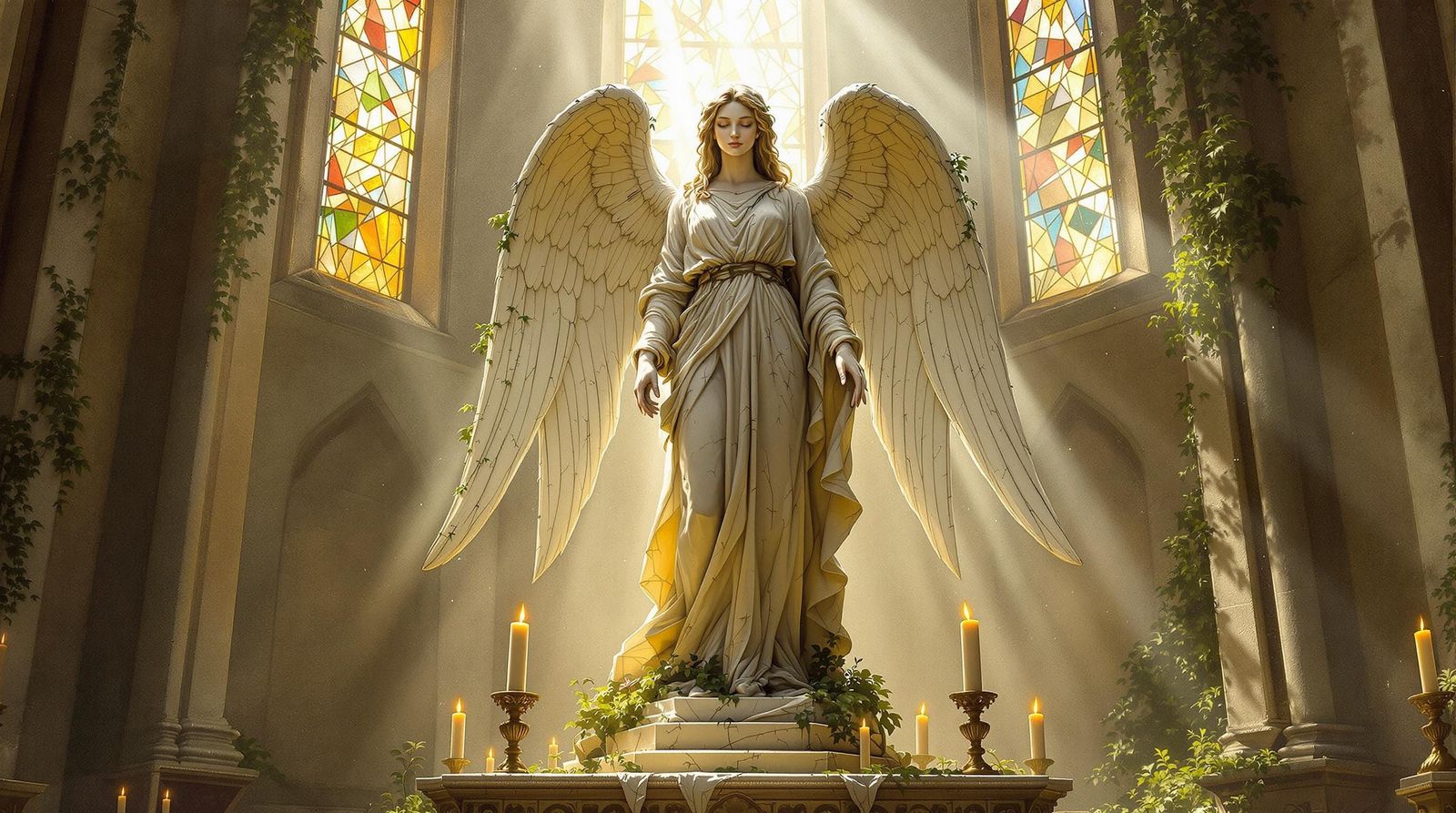 Angel Statue in Dilapidated Church as Baroque Sculpture