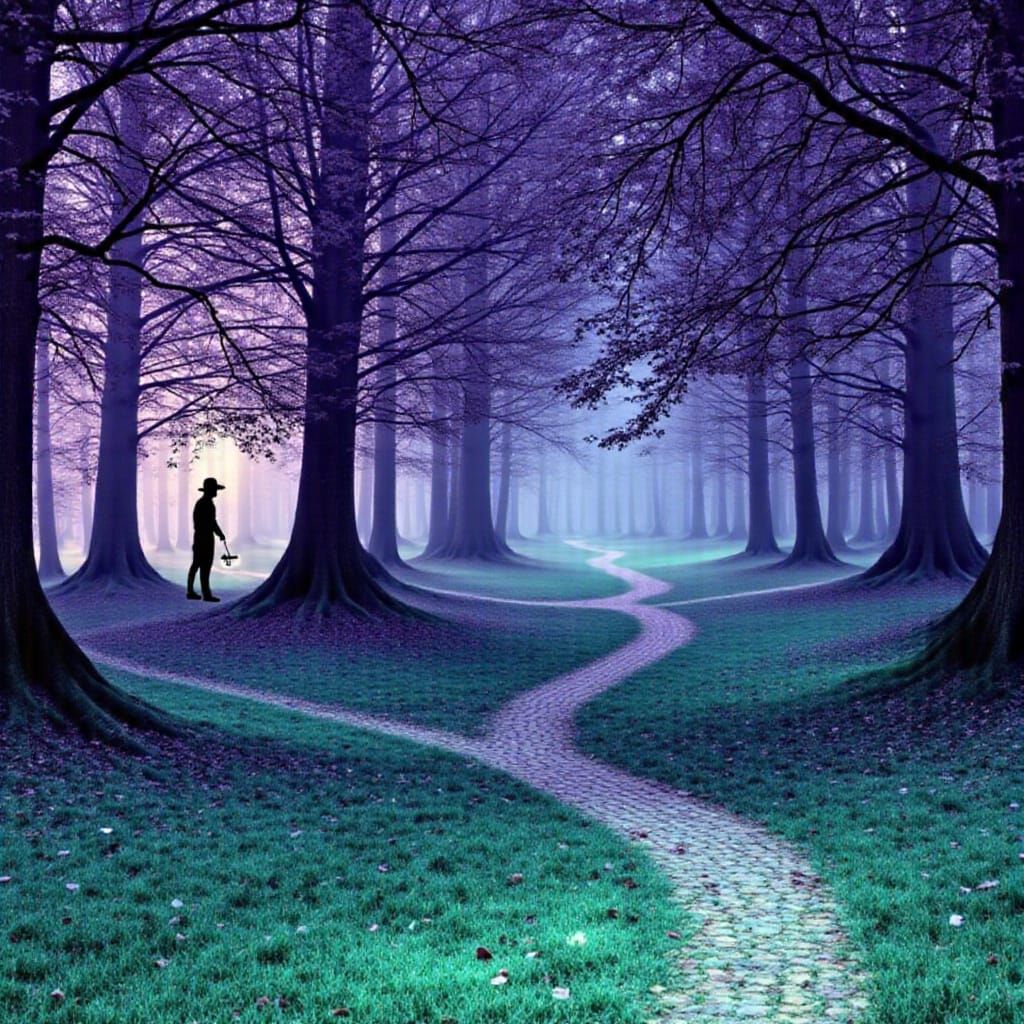 Mystical Forest Path Lit By Antique Lantern