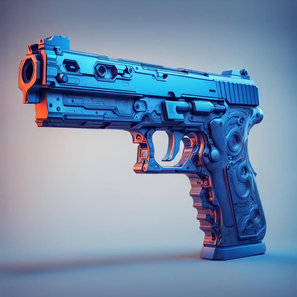 Futuristic Gun Blueprint in 3D