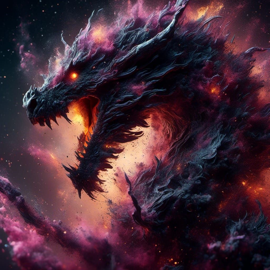 Smokey Elemental Dragon Dissolving into Stardust