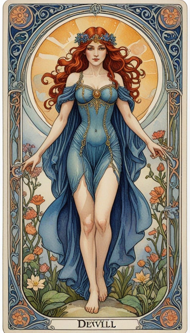 Art Nouveau Tarot Card Depicting the Devil