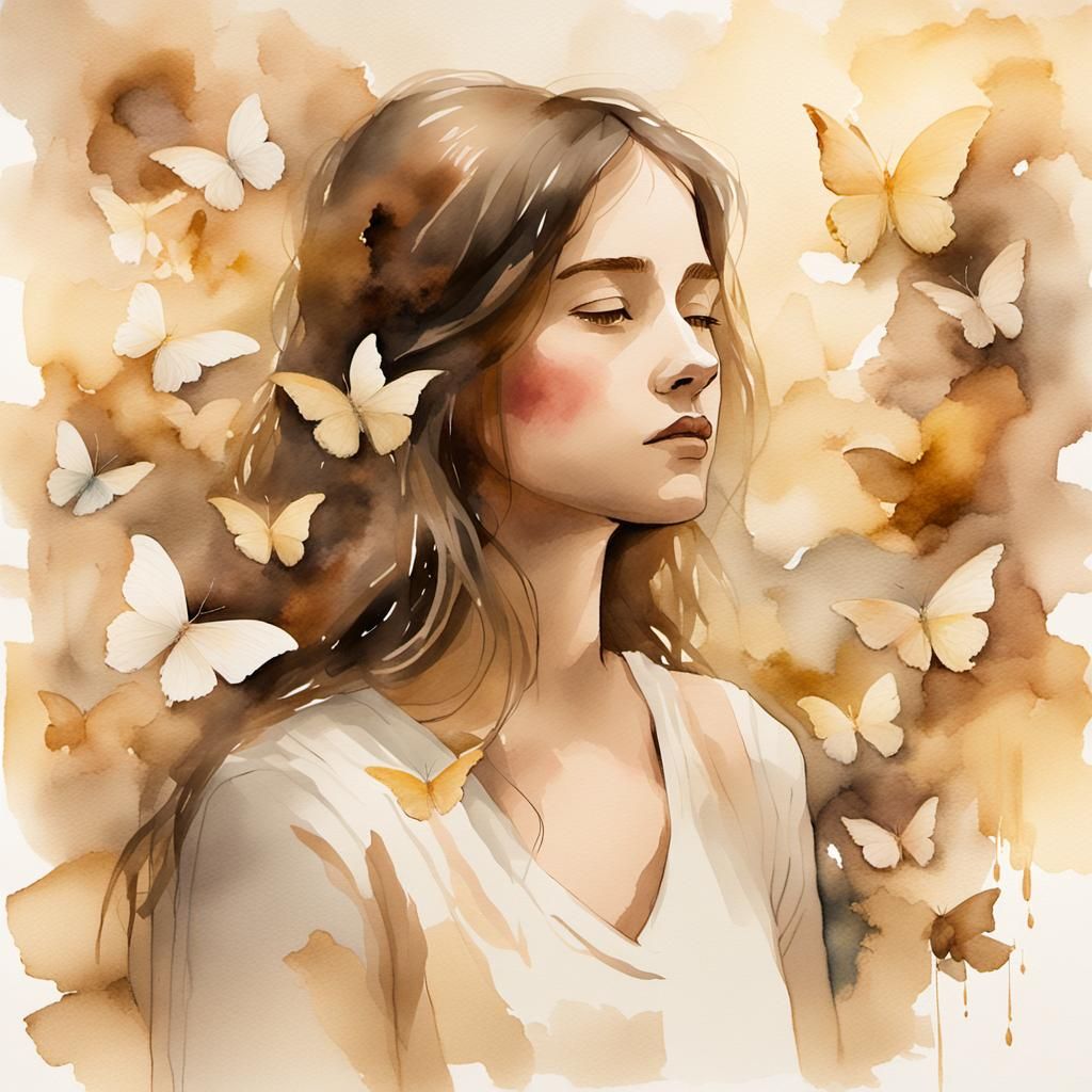 Dreamy Watercolor: Woman Lost in Nostalgia