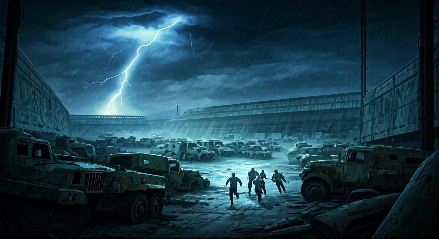 Fleeing Abandoned Base in a Cyberpunk Comic Style