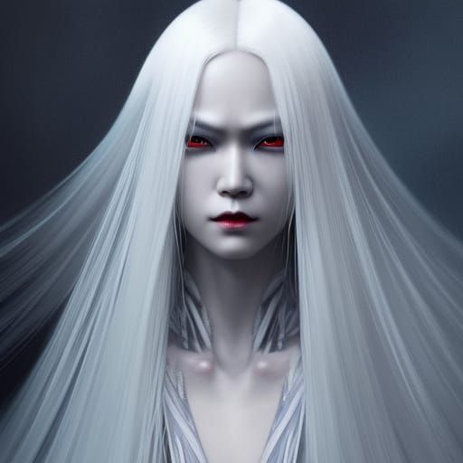 Mythological Albino Witch Portrait in Digital Art Style