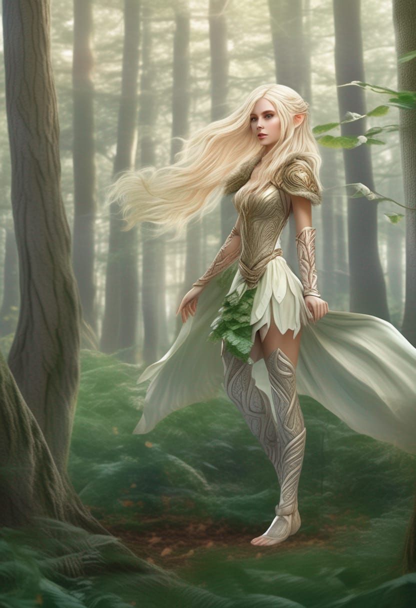 Hyperrealistic Elf in Forest Photoillustration