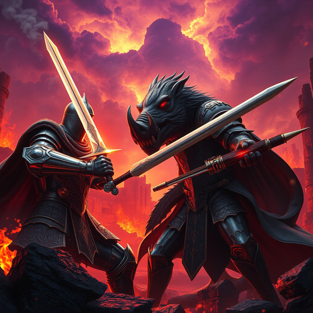 Knight vs. Boar Monster in Infernal Ruins