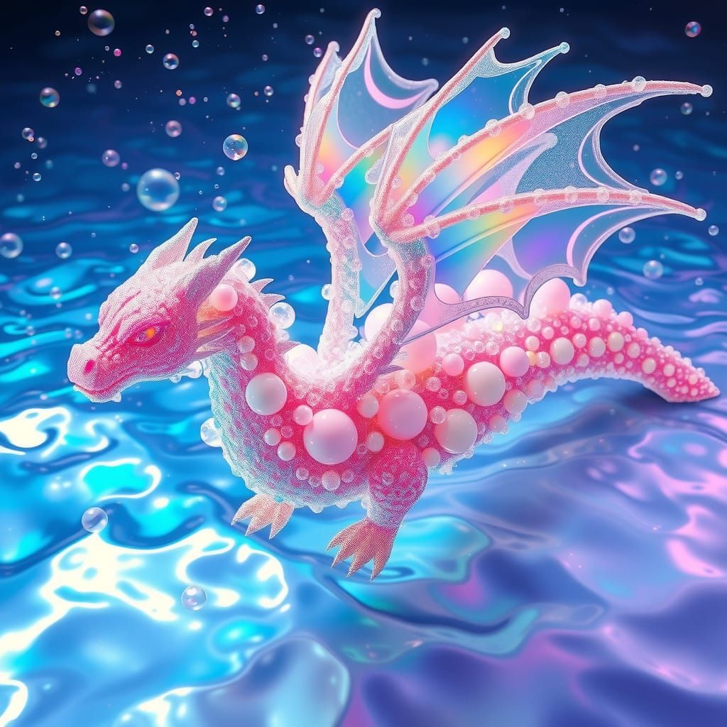 Bubble Dragon Emerges from Iridescent Sea