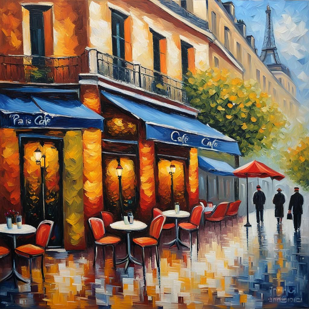Paris Cafe in Expressionist Impasto Style