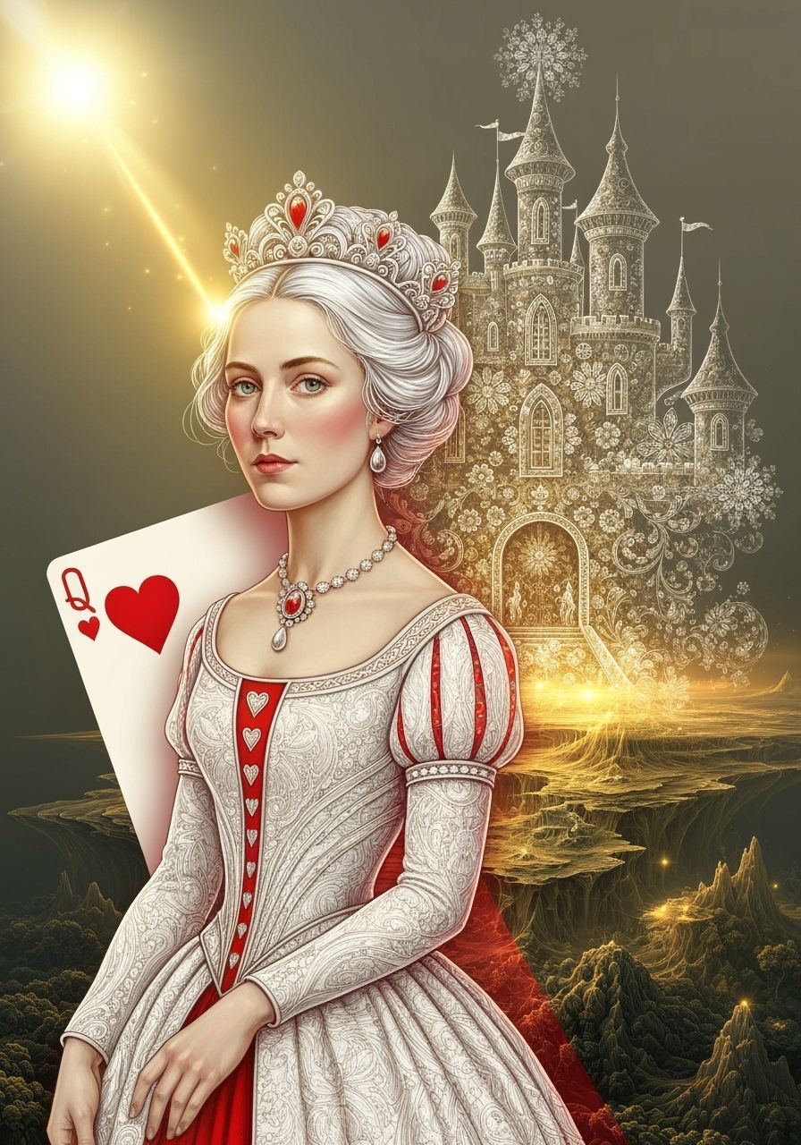 Queen of Hearts Close-up in Zentangle Style