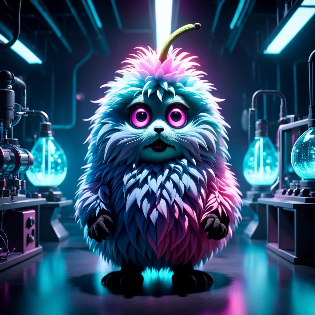 Anthropomorphic Pear Monster in Sci-Fi Lab, 3D Anime