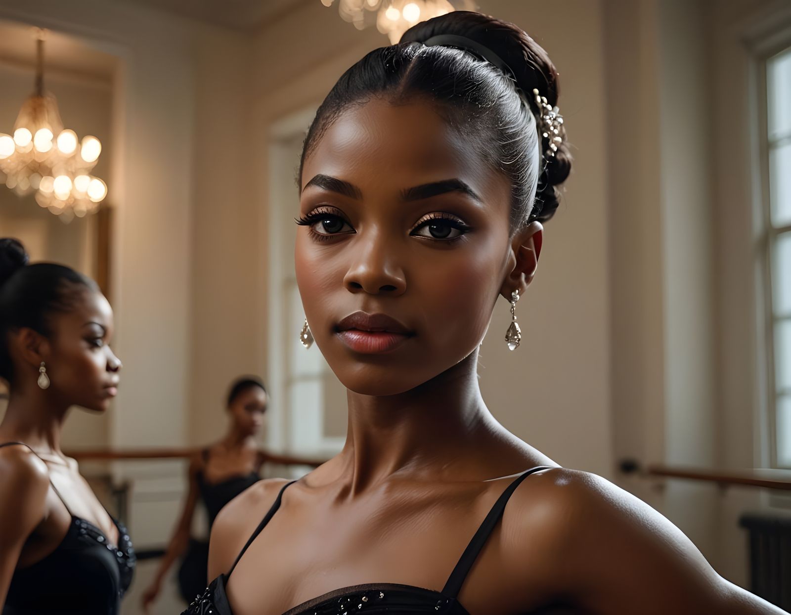 Stunning Black Ballet Dancer in Opulent Studio