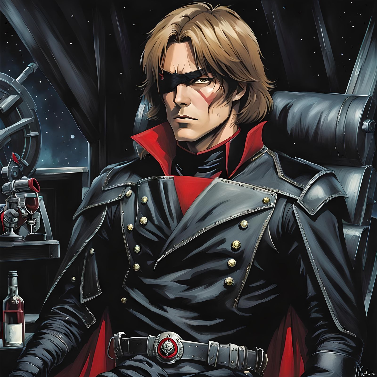 Pirate Captain with Facial Scar Inside Spaceship