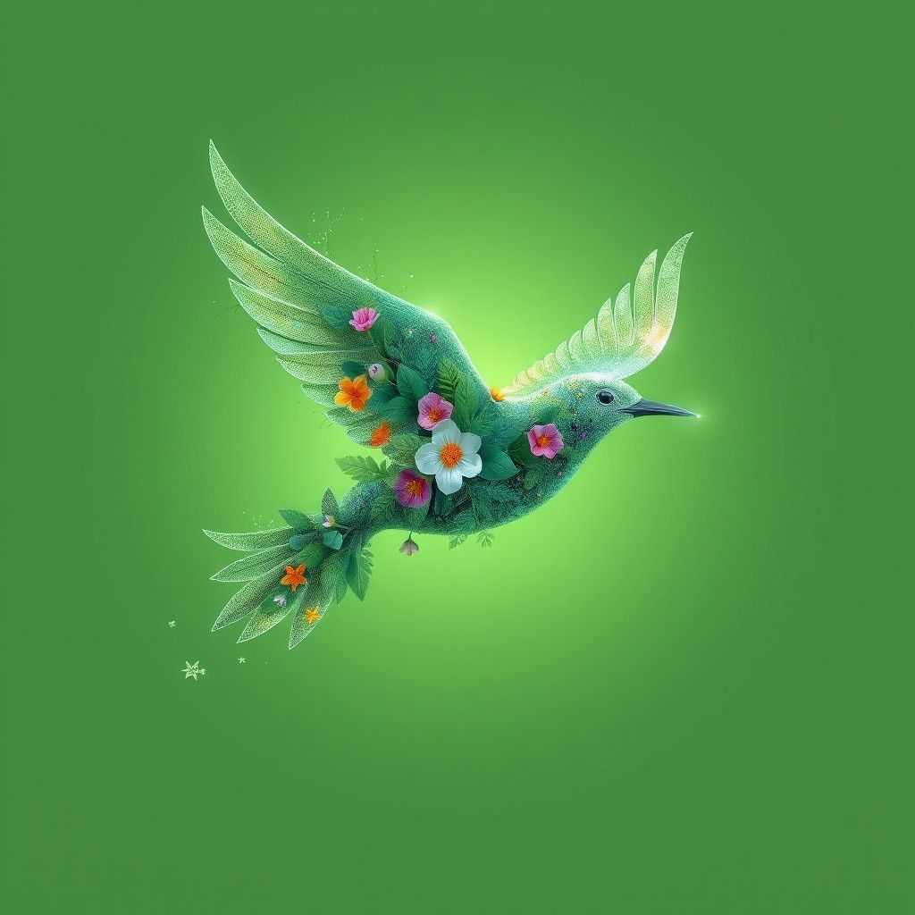 Abstract 3D Parrot in Flight with Foliage
