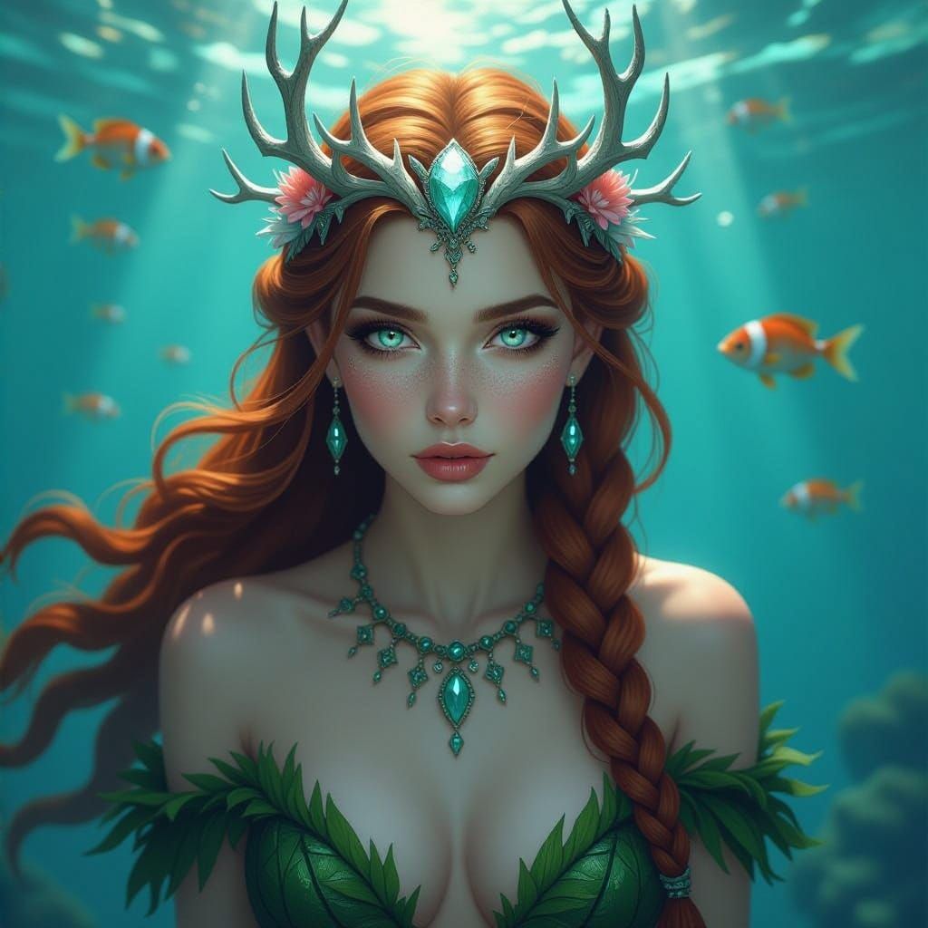 Viking Giantess Mermaid, Detailed Digital Art