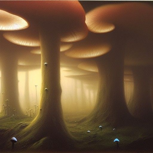 Scary Mushroom Room: An Oil Painting