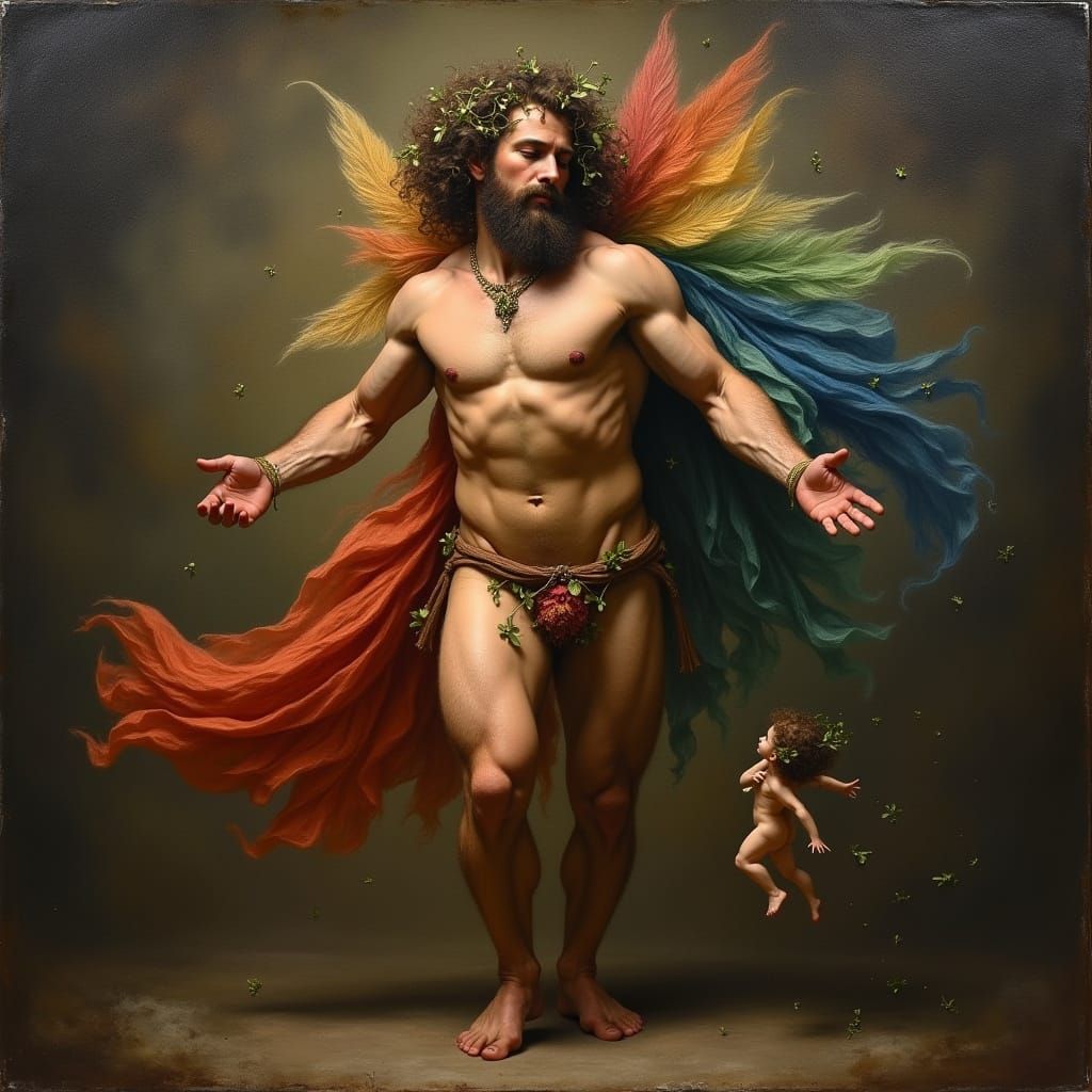 Dramatic Masculine Figure Dances with Whimsical Fairy in a C...