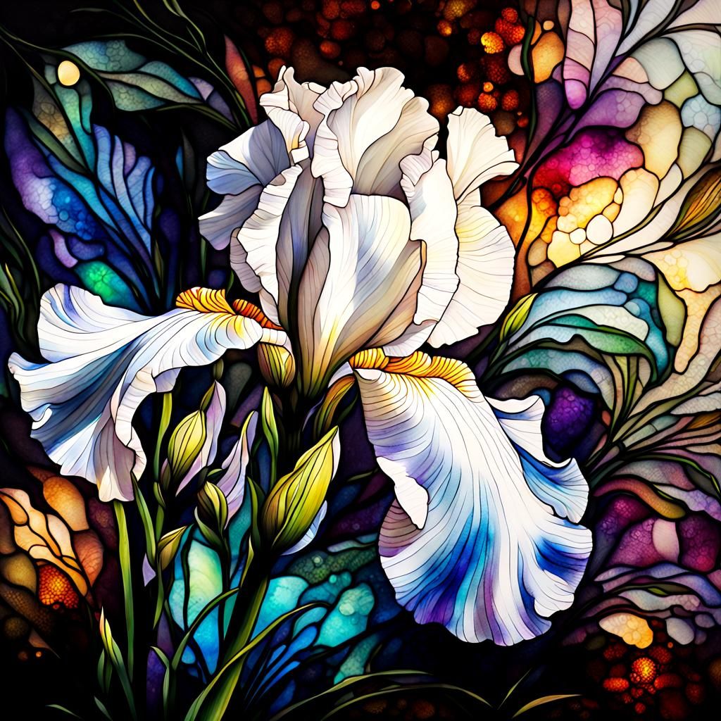 Iris in a Stained Glass Garden