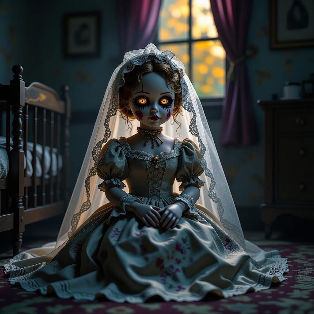Macabre Doll Bride in Sinister Nursery