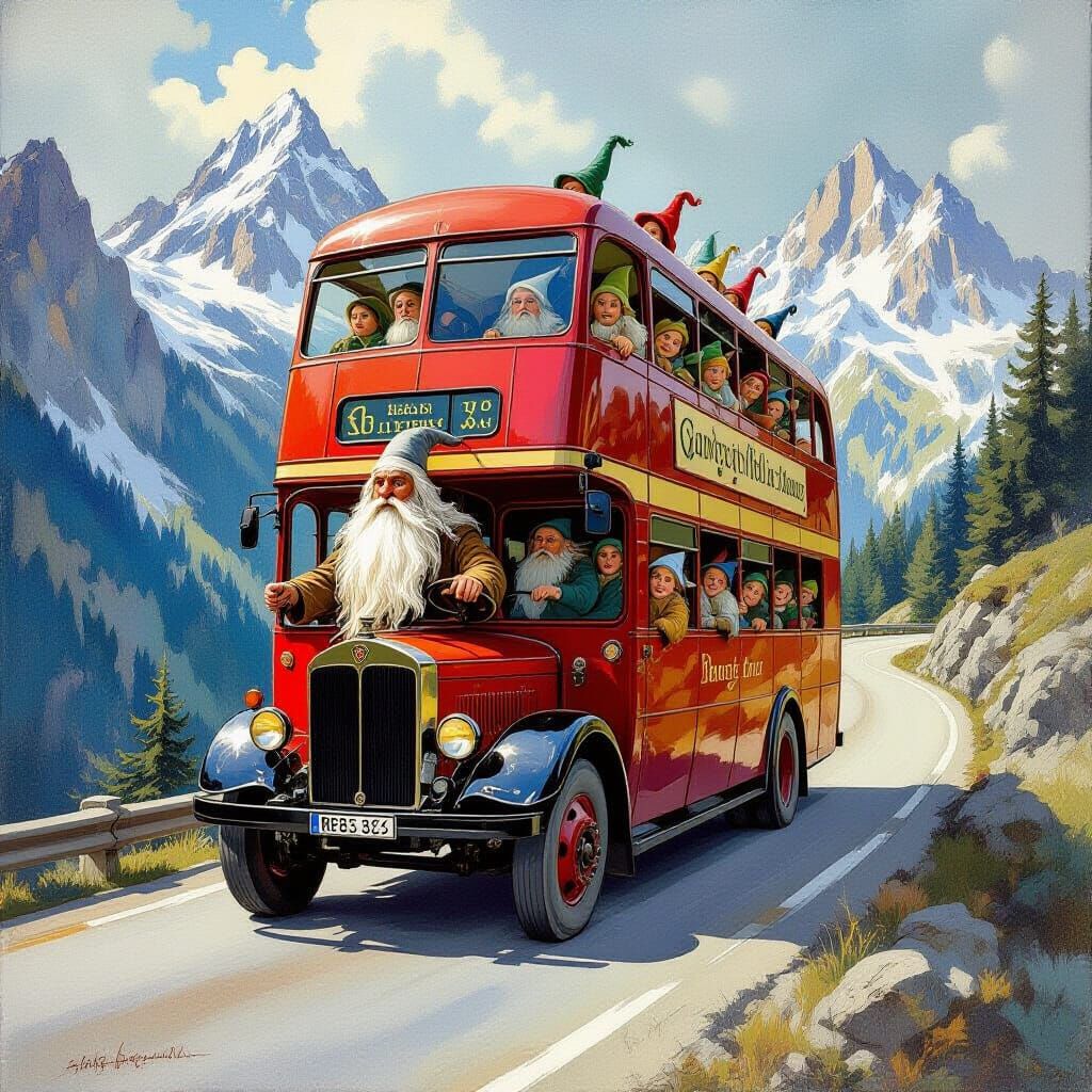Gandalf Drives a Hobbit-Filled Bus Through Mountains