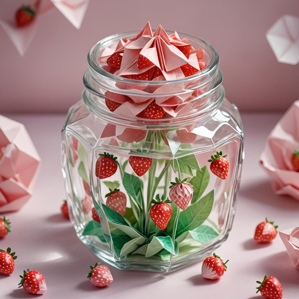 Delicate Origami Strawberry Papercraft Still Life