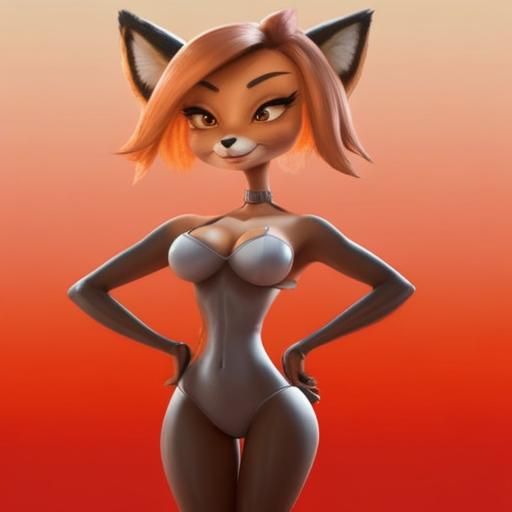 Cartoon Fox with Curvy Figure and Enhanced Details