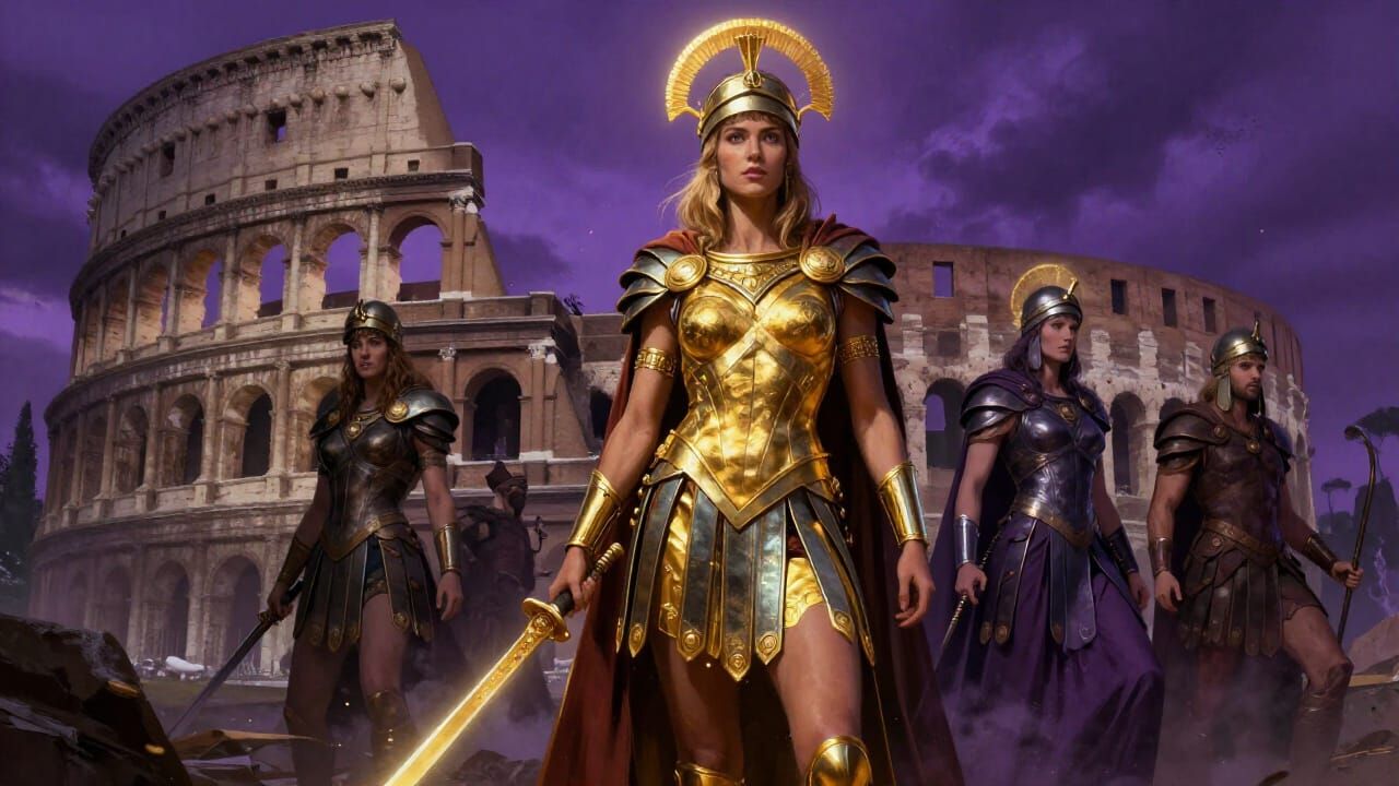 Triumphant Female Gladiator in Dark Fantasy Colosseum Art