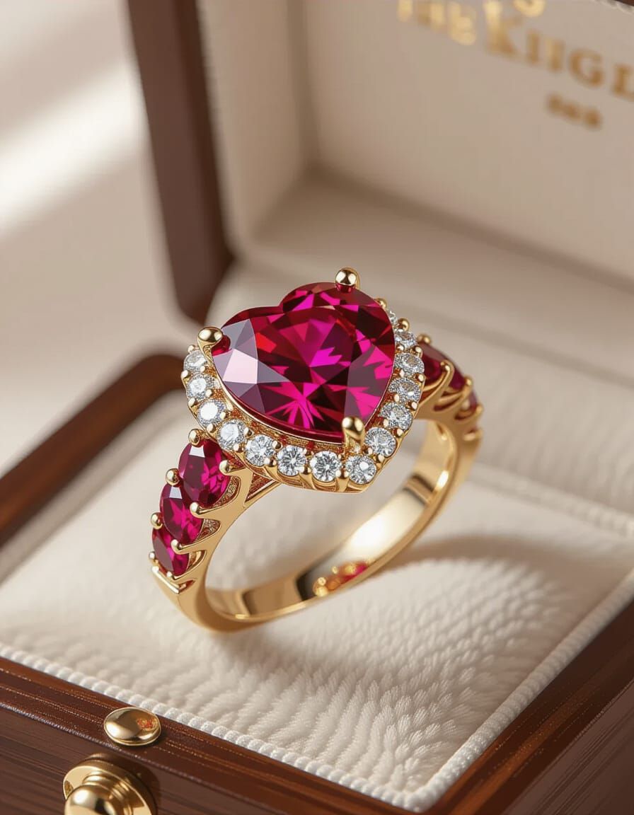 Intricate Ruby and Diamond Heart Wedding Ring