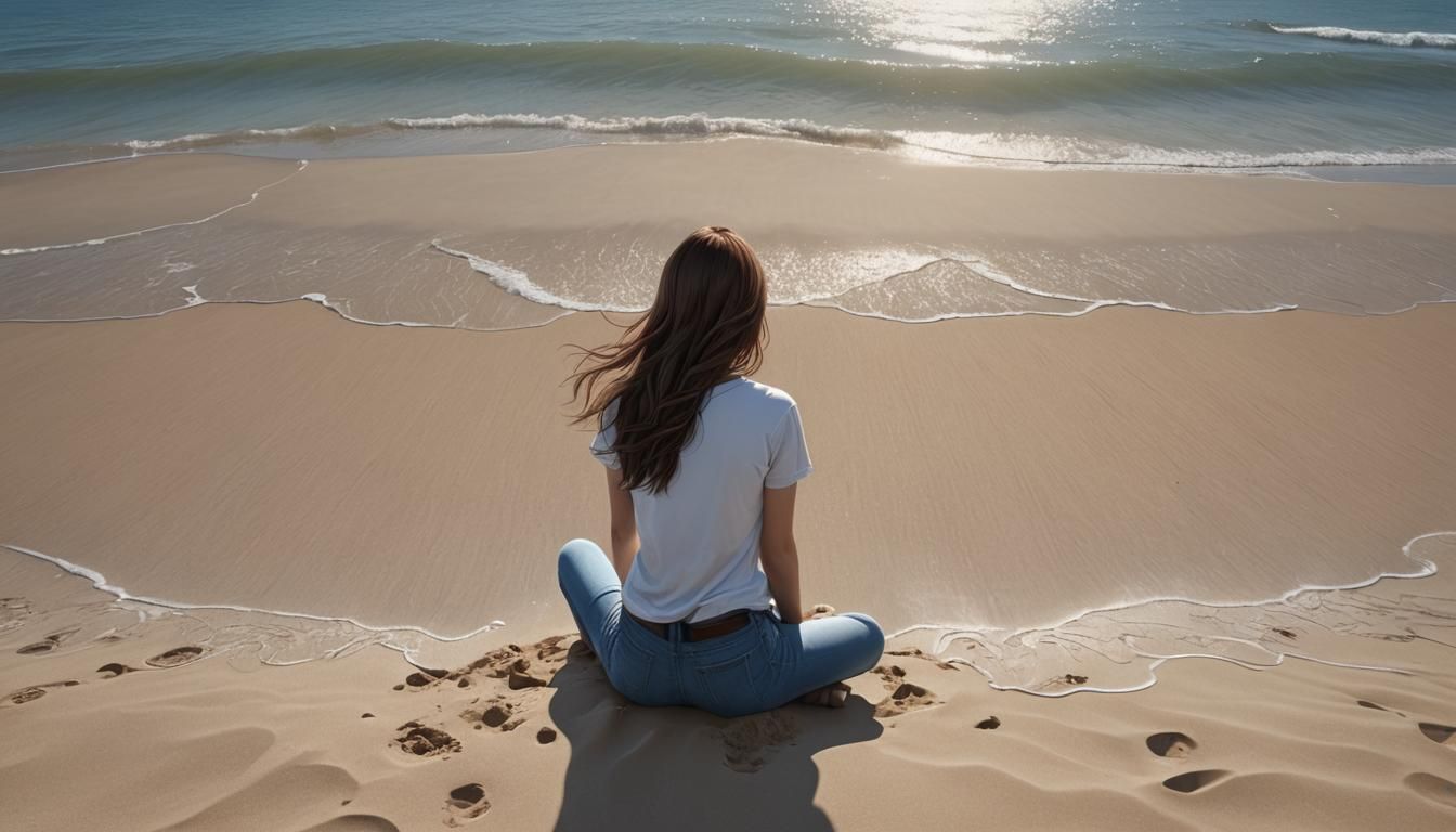 Girl on Beach in Detailed Matte Painting