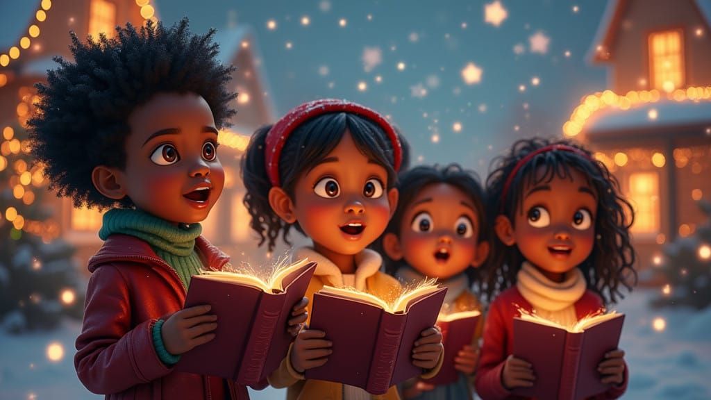 Joyful African American Children Celebrate Christmas in Vibr...