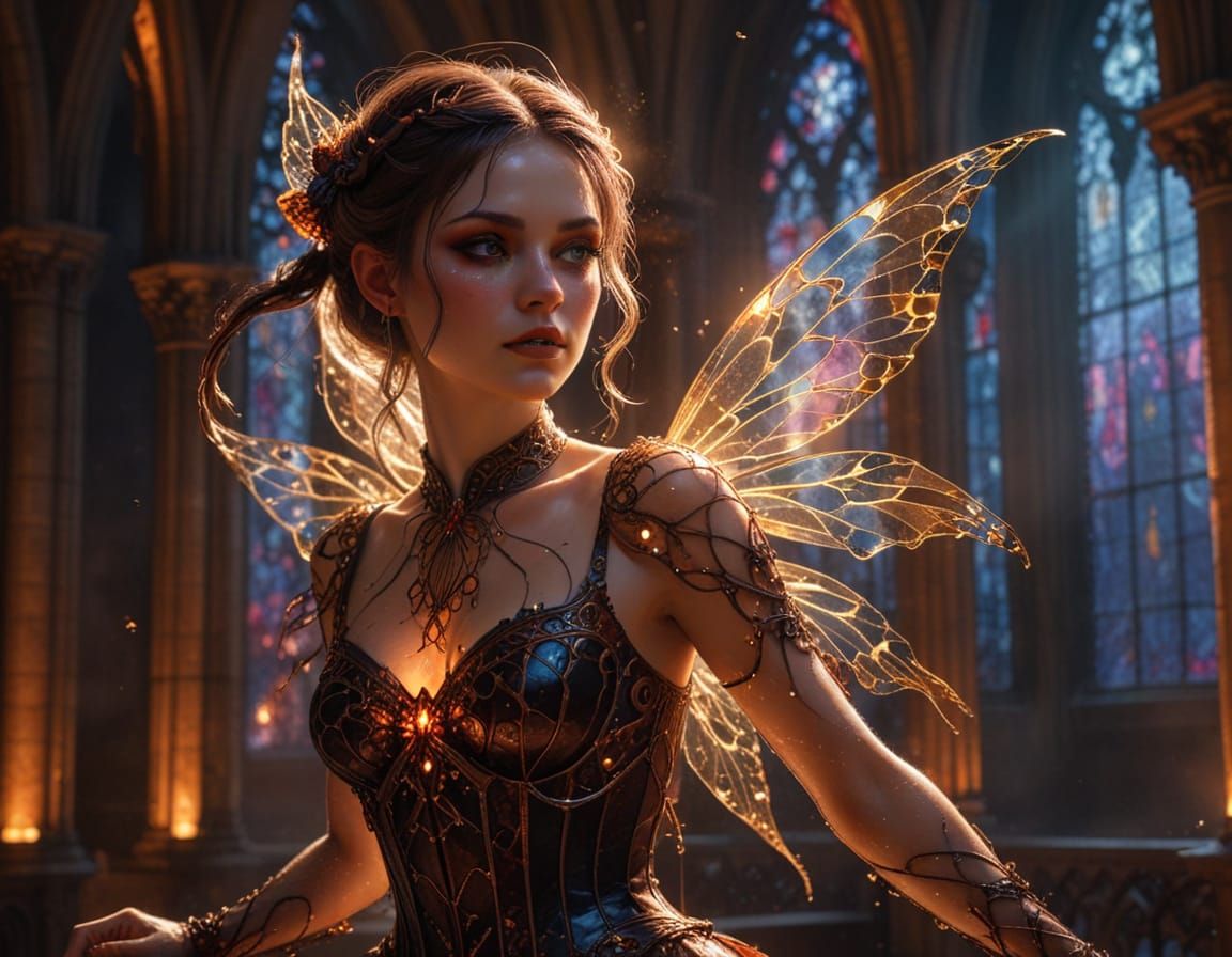 Mysterious Fae Maiden in Gothic Cathedral