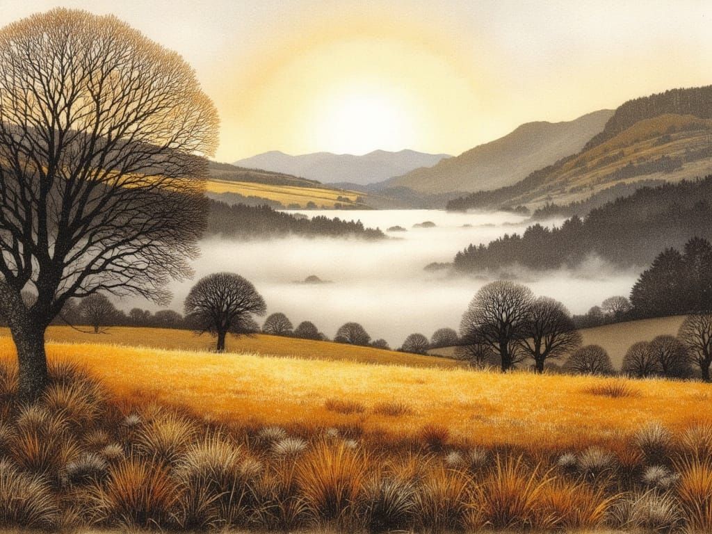 Scottish Autumn Landscape in Evening Light