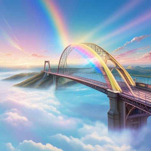Surrealistic Rainbow Bridge in Vibrant Watercolor Style