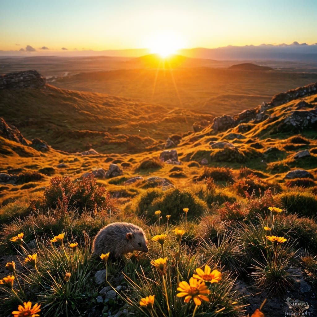 Burren Ireland Scenery at Glowing Sunrise