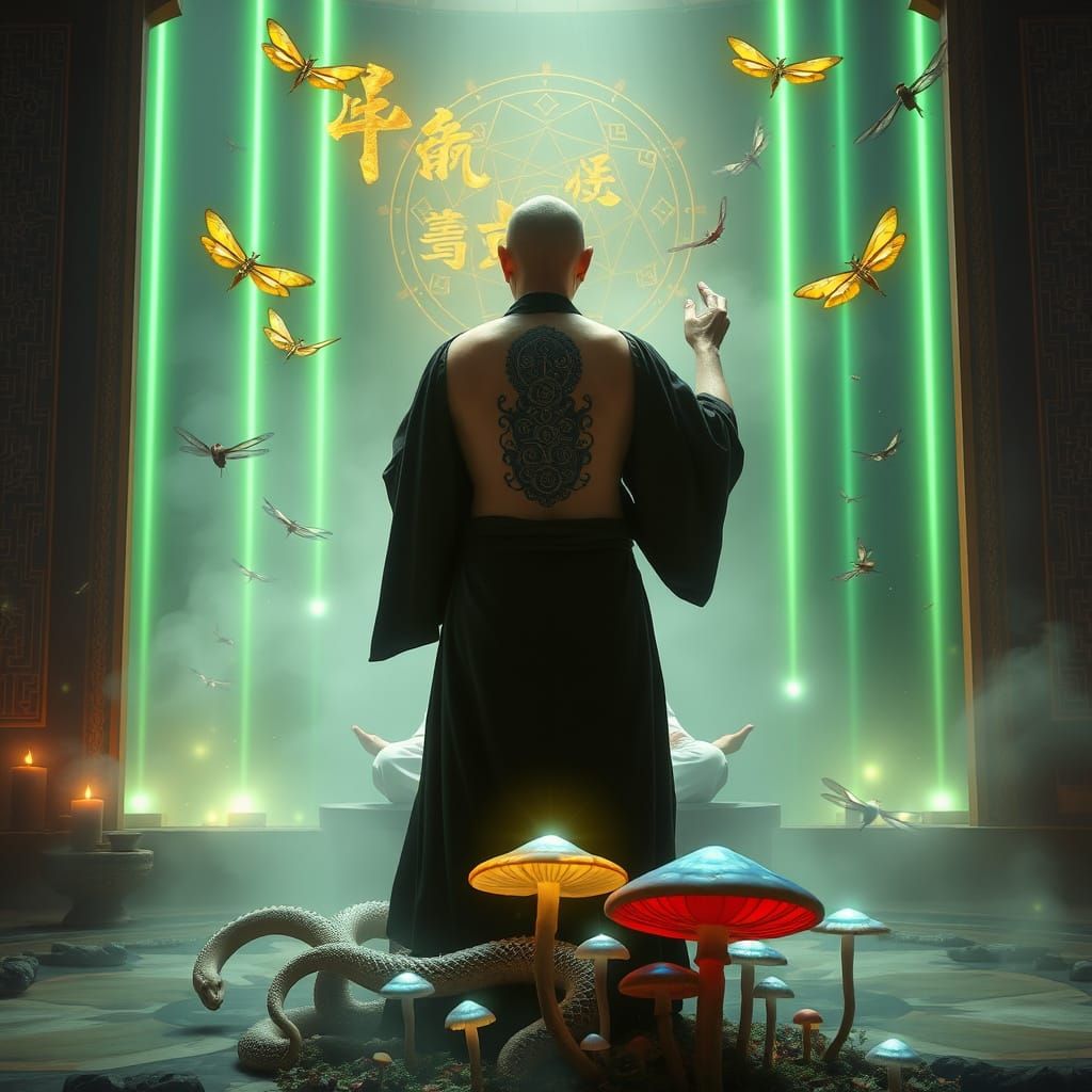 Tao Master Weaves Sacred Scripture in Air Amidst Psychedelic...