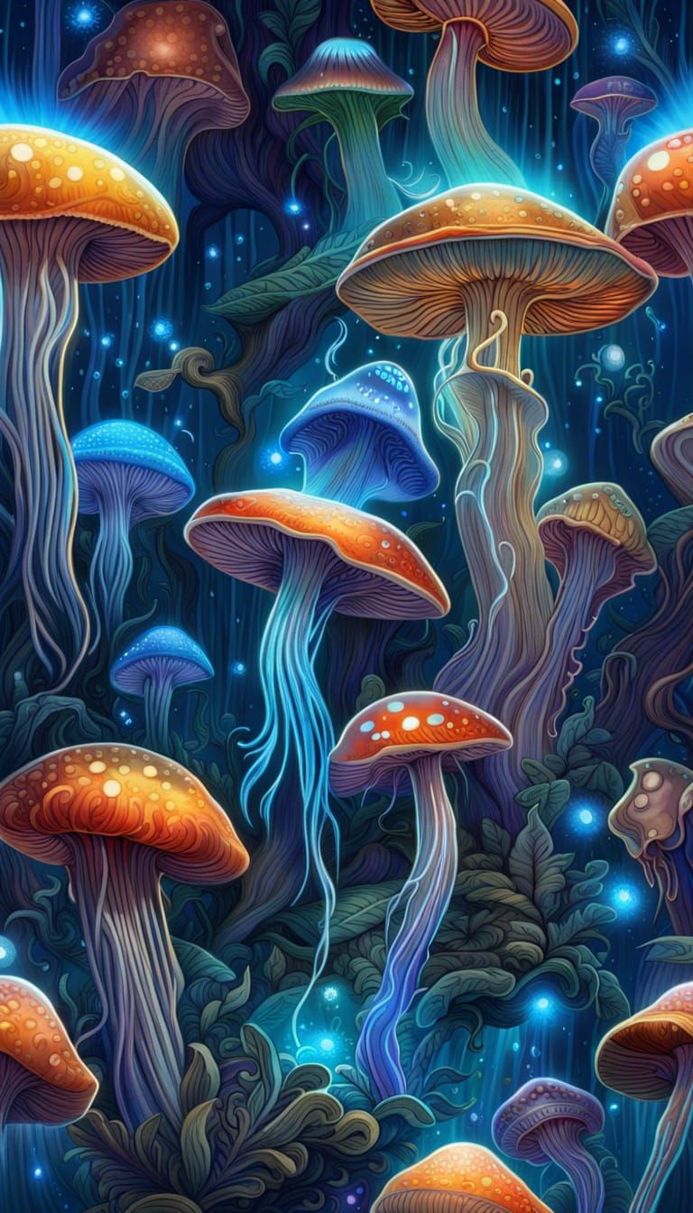 Psychedelic Mushroom Jellyfish in Impressionist Style