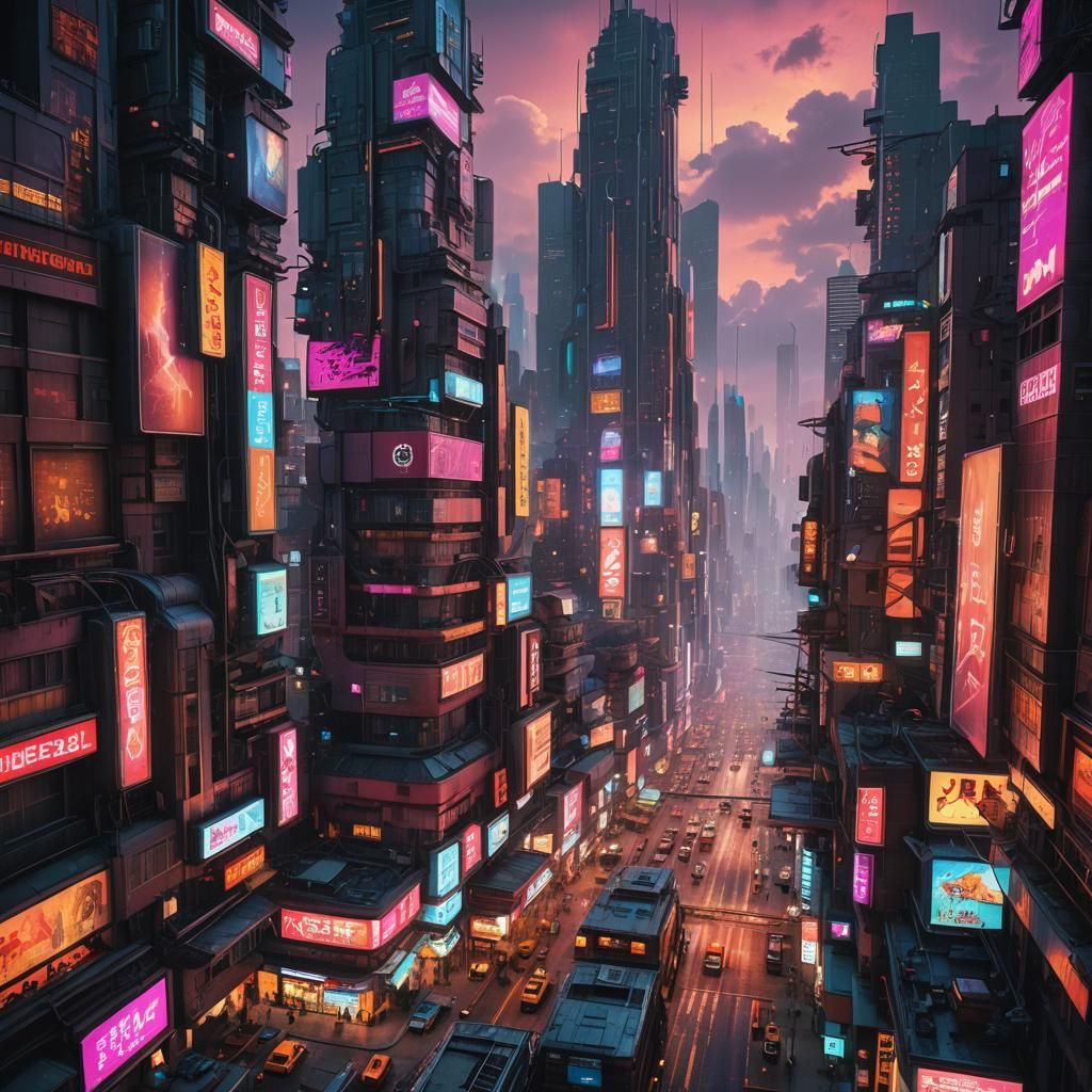 Dystopian Metropolis: A Sci-Fi Cityscape in Cyberpunk Style
