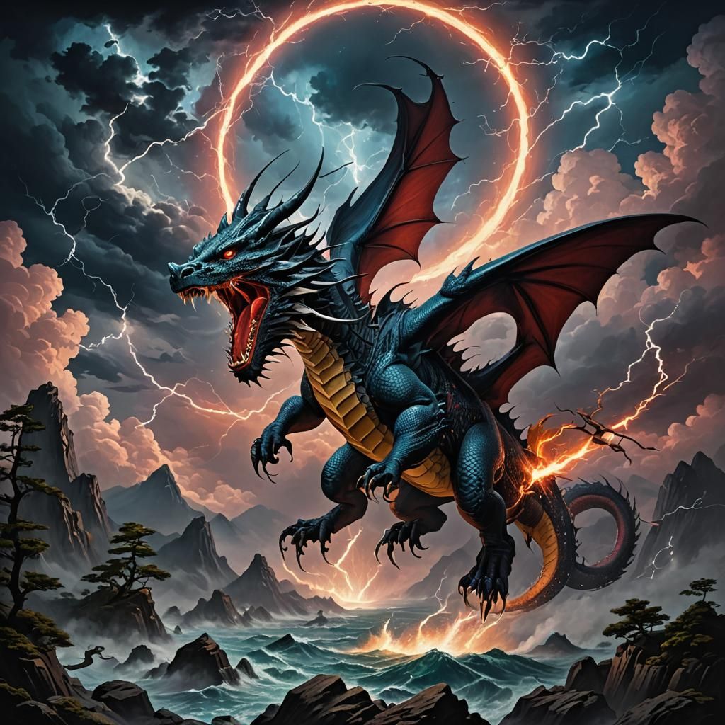 Dragon in Sci-Fi Sky as Oil Painting