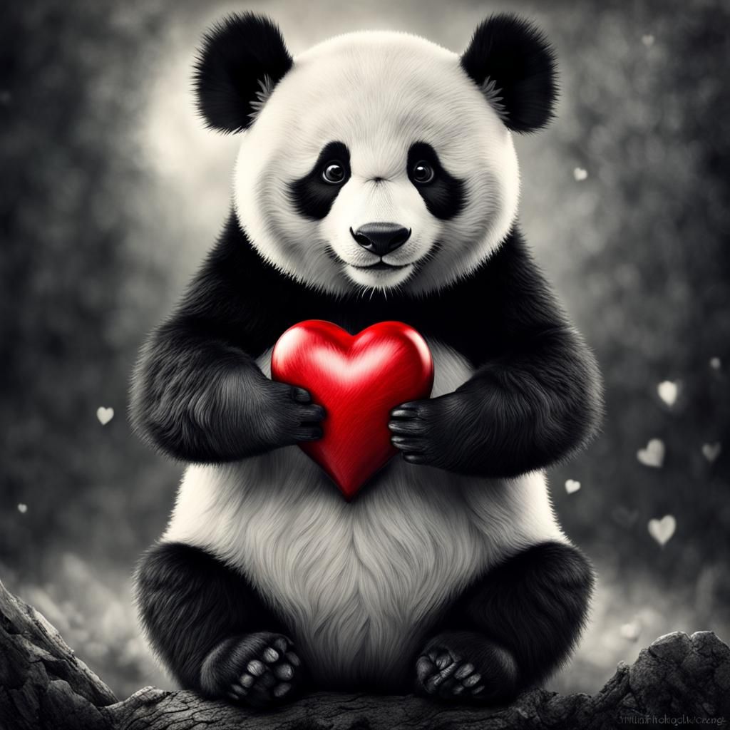 Panda with Heart in Alexander Jansson Style