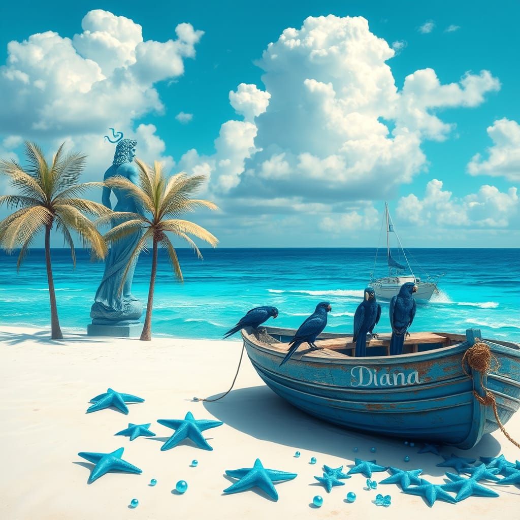 Turquoise Sky Meets Brilliant Blue Ocean in Post-Impressioni...