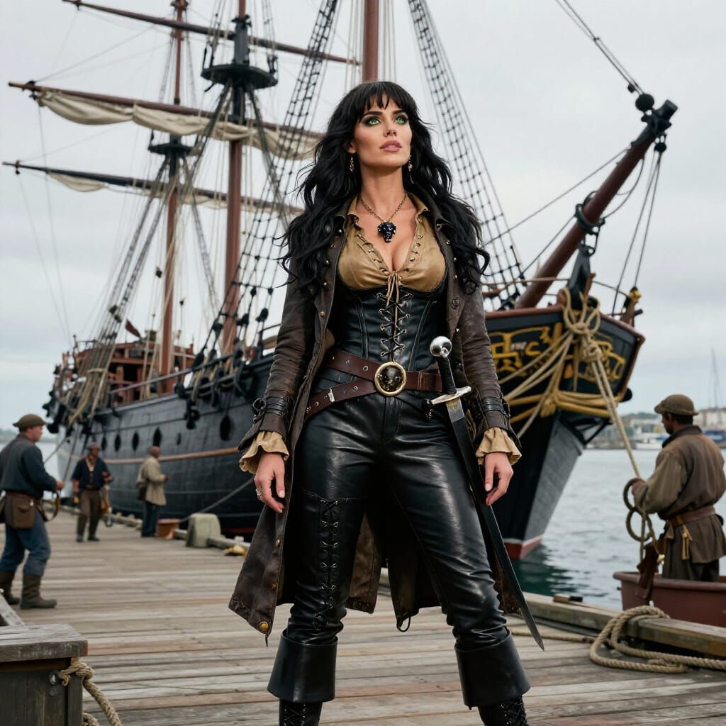 Pirate Woman on Dockside Ready to Board Ship