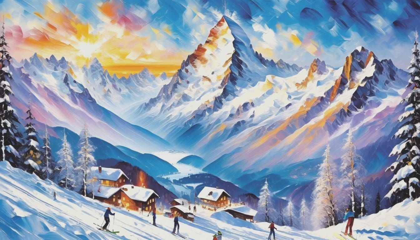 Skiing in the Swiss Alps in Abstract Style