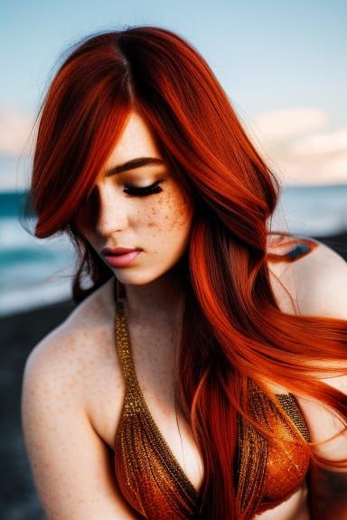 Attractive Redhead in Black Bikini Glamor Shot