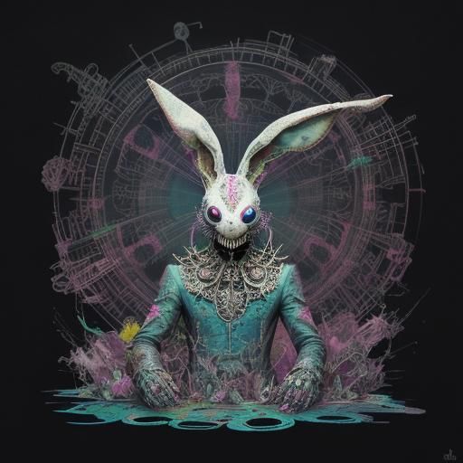 Surreal Bunny Man in Holographic Astral Illustration
