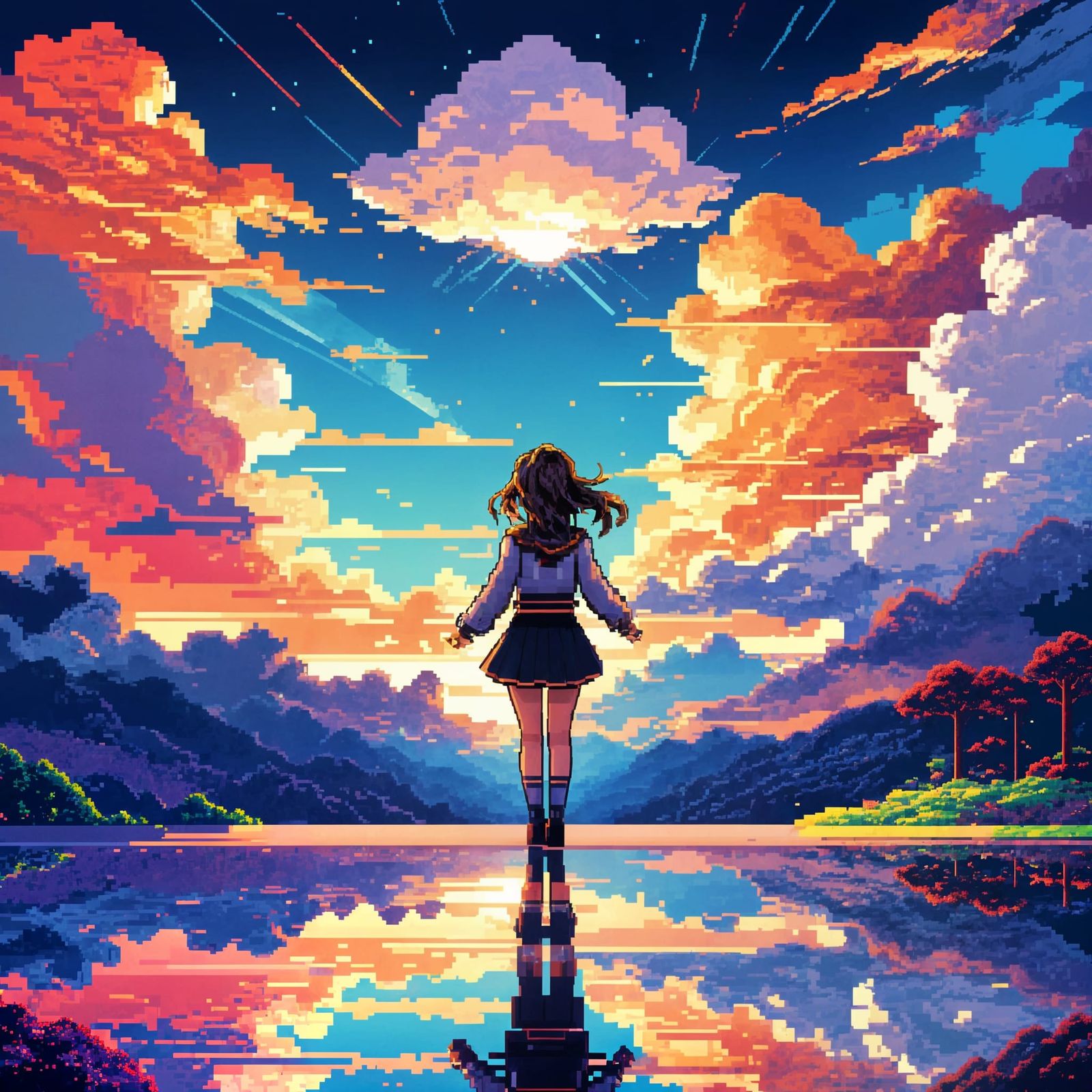 Cute Pixel Art Girl in Retro Style