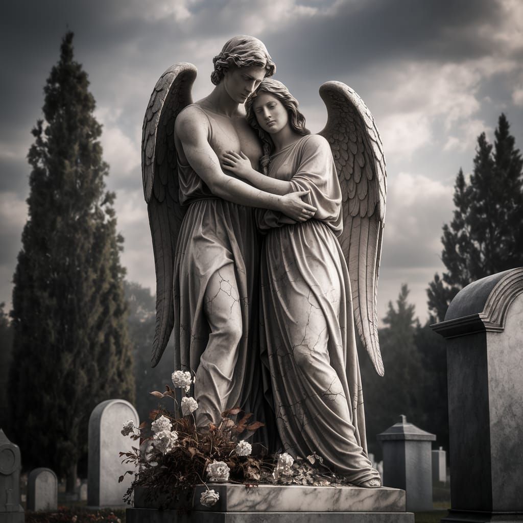 Angelic Guardians in a Timeless Cemetery Scene