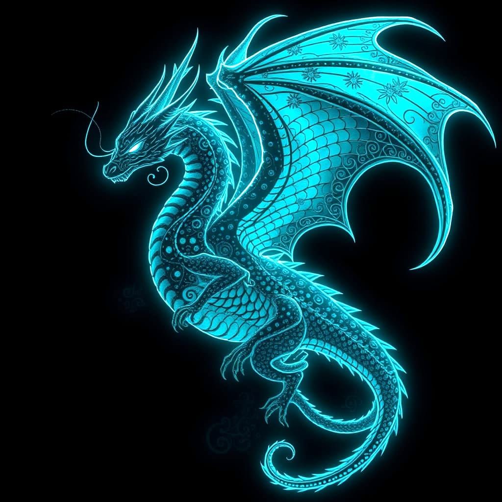 Bioluminescent Dragon with Filigree Designs