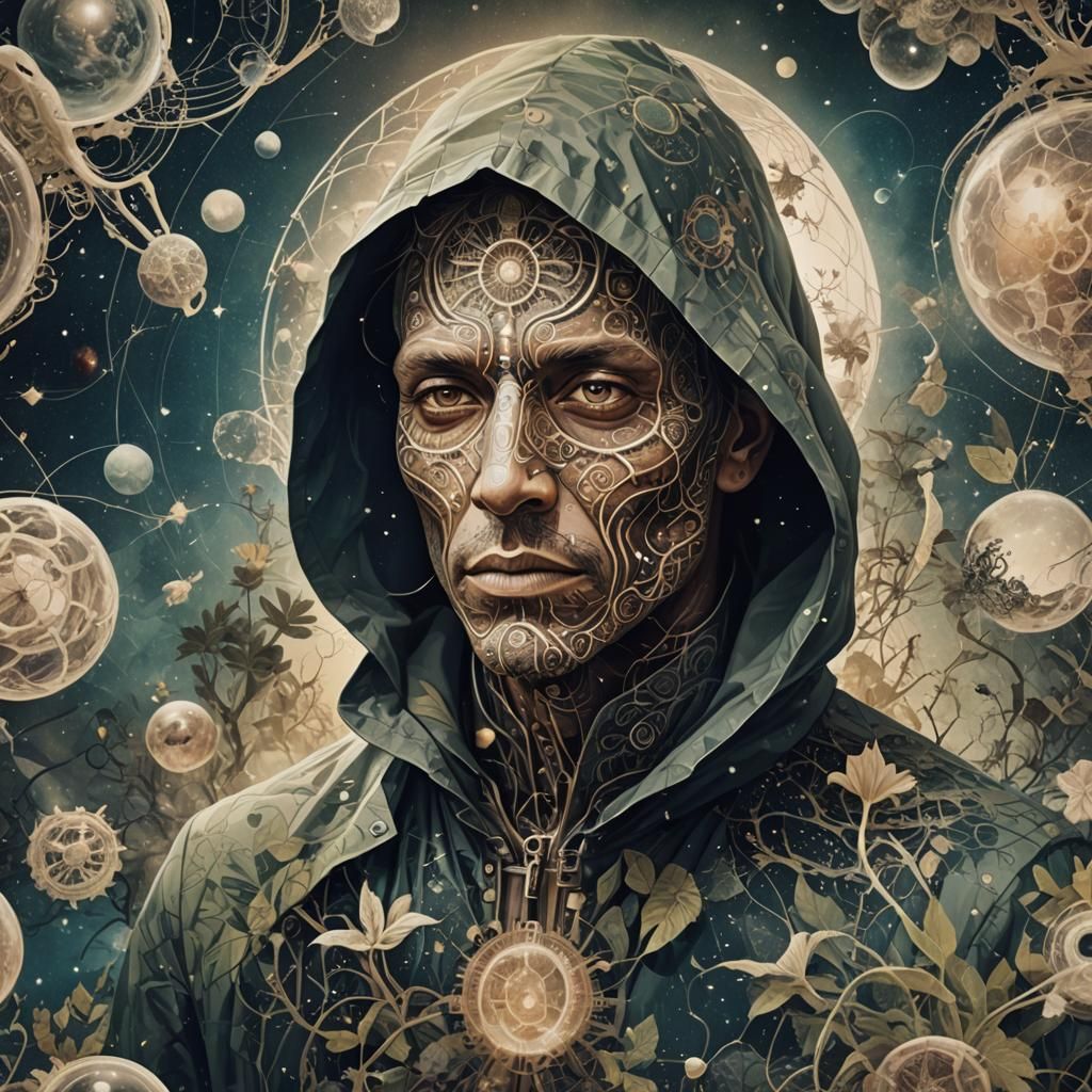 Science-Inspired Double Exposure Wallpaper: Cosmic Wonder